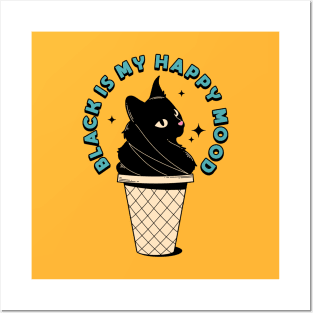 Ice Cream Black Cat in pink Posters and Art